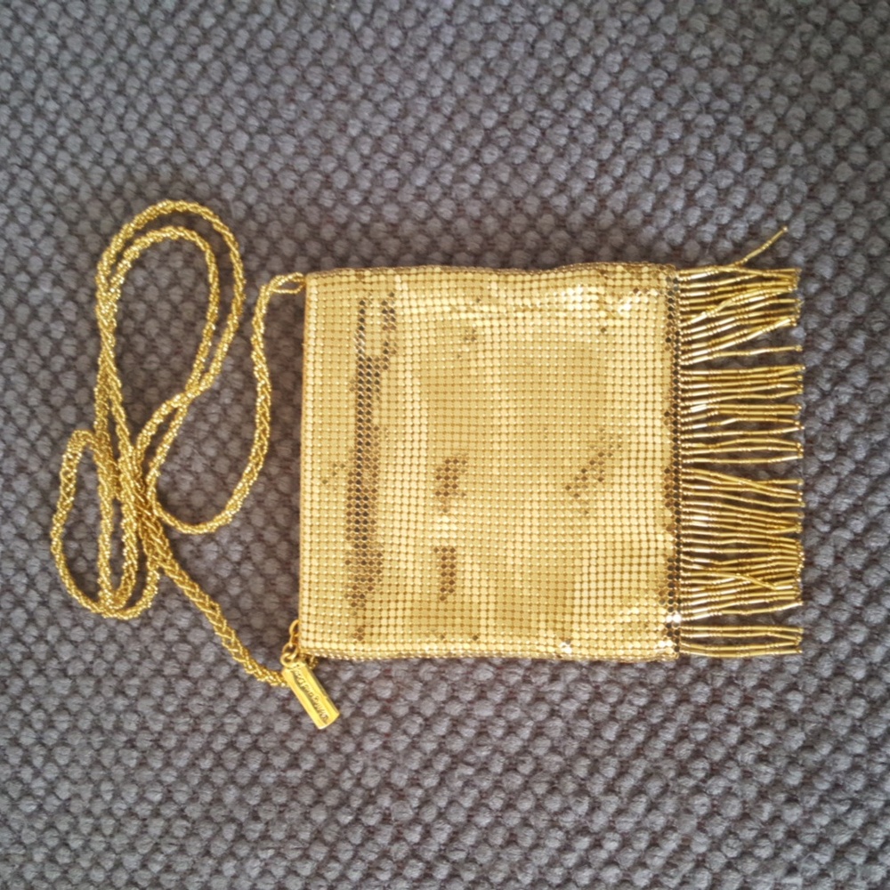 Whiting & Davis Gold Mesh Fringe Shoulder Bag